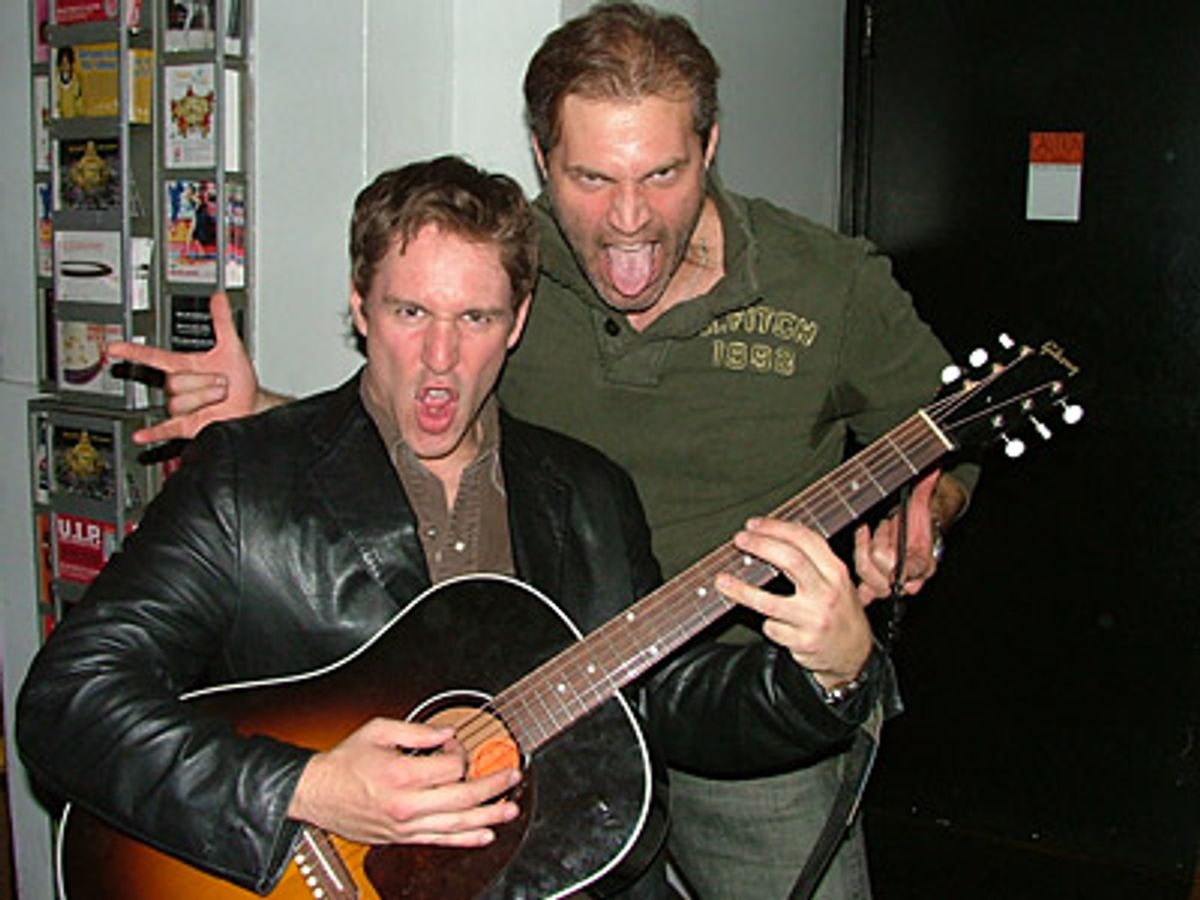 Stephen Lynch and Marc Kudisch rock out backstage at 