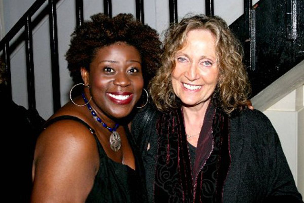Capathia Jenkins greets her childhood music teacher Barbara Ames backstage at 