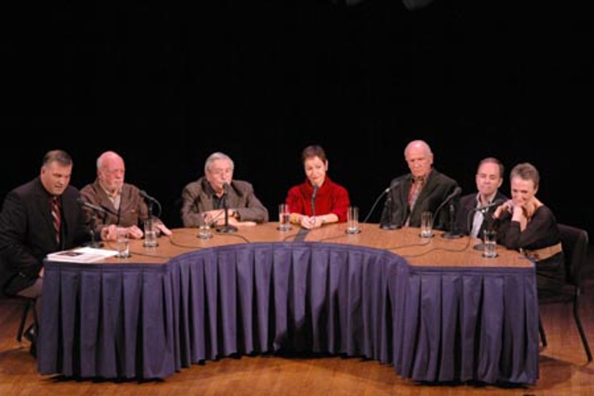 Robert Viagas, Harold Prince, Edward Albee, Lynn Ahrens, Terrence McNally, Stephen Flaherty and Kathleen Chalfant at 