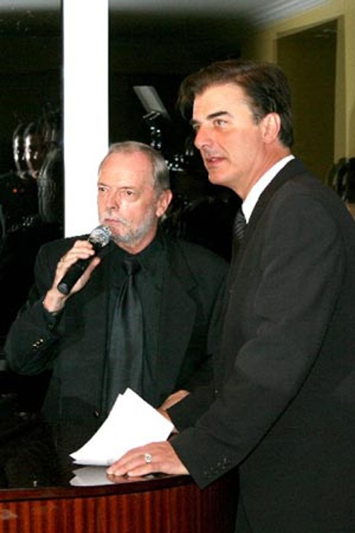 Ron Pobuda and Chris Noth address the guests for the evening at 