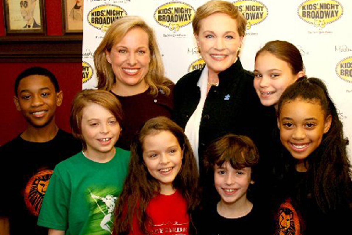 Emma Walton Hamilton and Julie Andrews with Justin Martin (The Lion King), Dylan Riley Snyder (Tarzan), Kelsey Fowler (Grey Gardens), Trevor Braun (Beauty and the Beast), Abigail Ferenczy (Grey Gardens) and Ashley Renee Jordan (The Lion King) at 