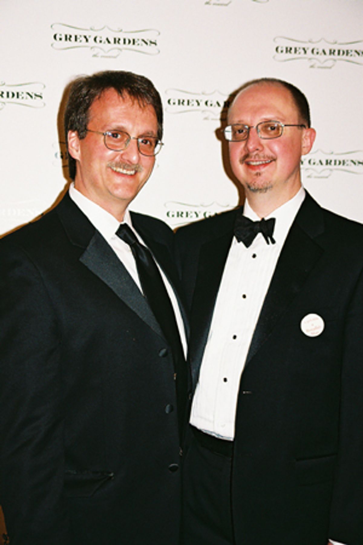 Larry Zimmermann and David Smyth (who won a package for opening night tickets and party access from the Broadway Flea Market with their donation going to BC/EFA) at 