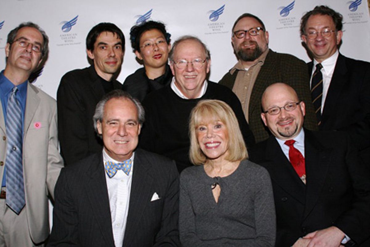 Back: Stephen Kaplin, Ruppert Bohle, Anita Yavich, Michael Yeargan, Allen Moyer, and William Ivey Long; Front: Doug Leeds, Sondra Gilman, and Jeffrey Jenkins at 