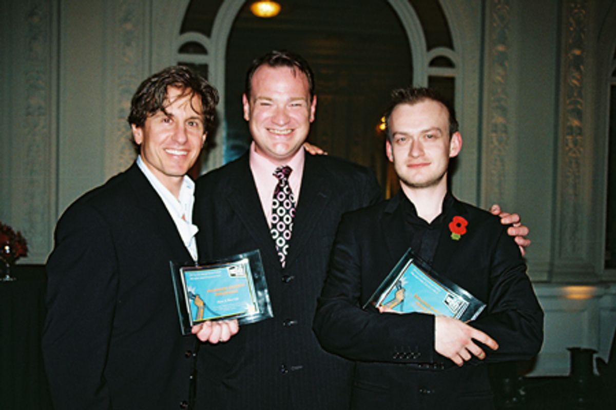 NYMF Winner's of the 2006 Award for Excellence / Outstanding Ensemble Performance in Have A Nice Life:  Michael Berry, Kevin Carolan and Conor Mitchell at 