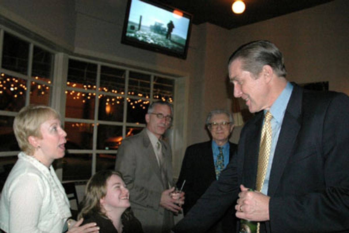 Leanne and Emily De Hope, Nick Wyman; Mark Hoebee and Sheldon Harnick in the background at 