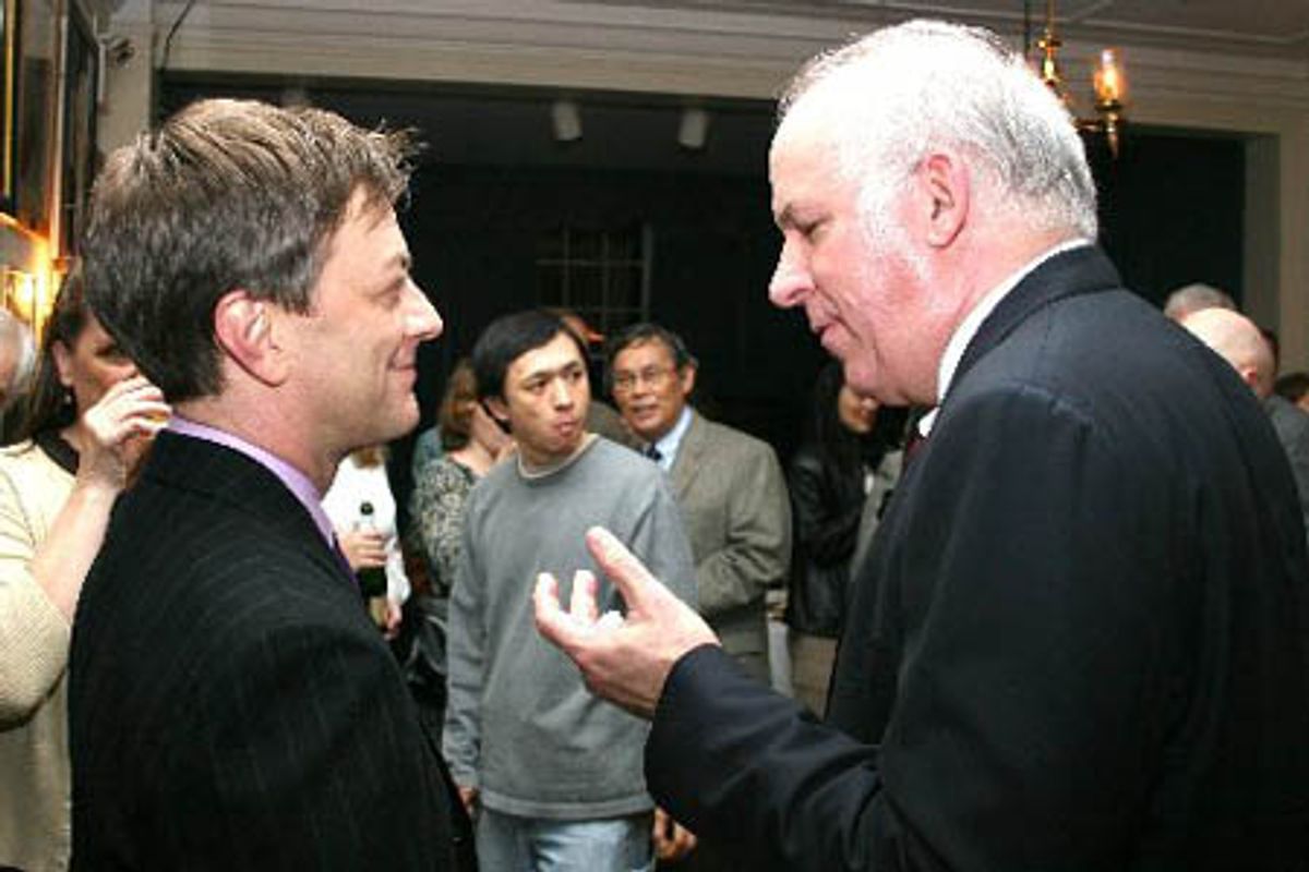 Jim Caruso and the Chairman of the Board of Greenwich House Music School at the after-party at 