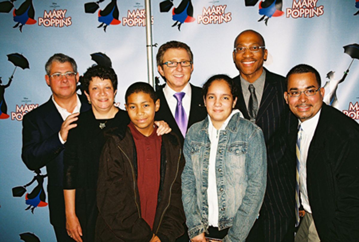 Cameron Mackintosh and Thomas Schumacher with the representatives from the Kips Bay Boys & Girls Club who were one of the beneficiaries from the evening's charitable donation. at 
