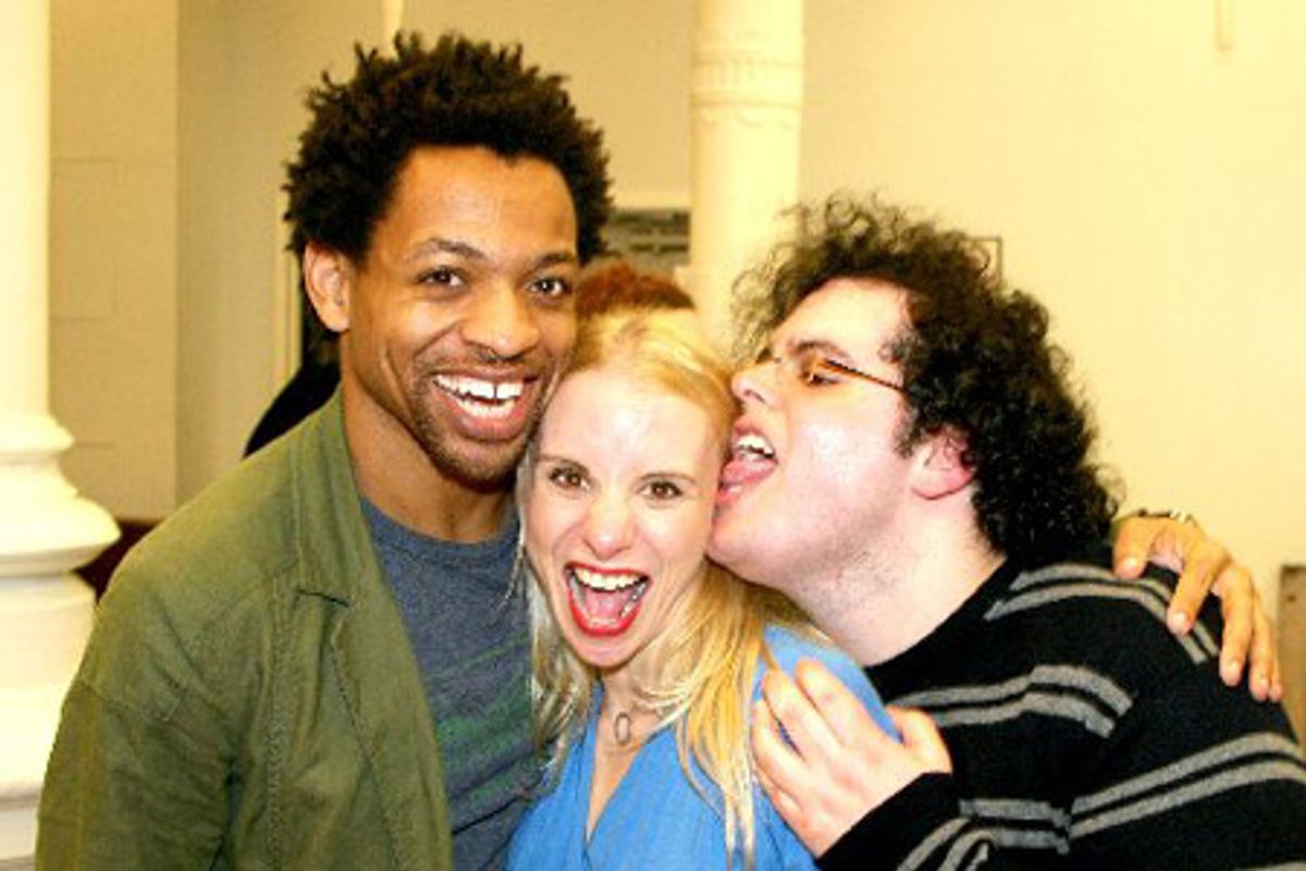 Derrick Baskin, Sarah Saltzberg and Josh Gad at 