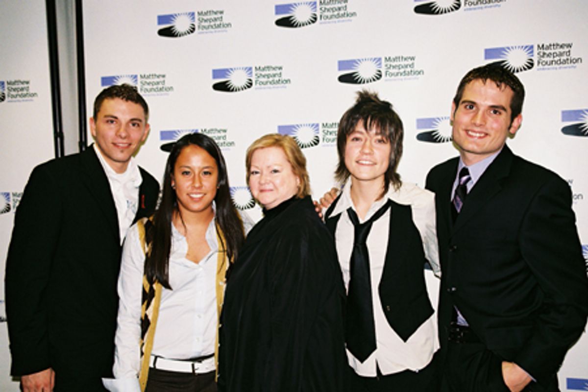 Judy Shepard with the Youth Advisory Council: Ryan Olson, Jennifer Wolhner, Ellen Adams and Matt Oertli at 