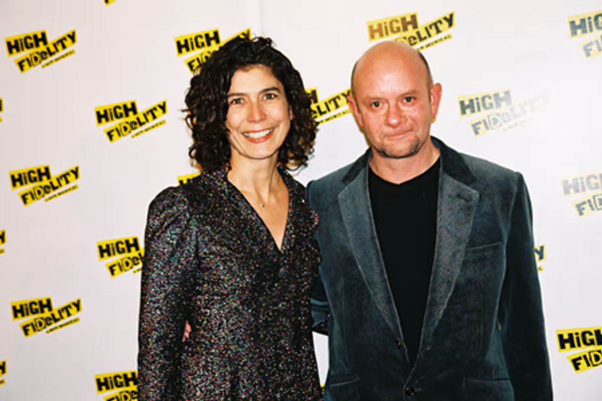 Amanda Posey and Nick Hornby (High Fidelity is based on his novel) at High Fidelity Opening Night Party