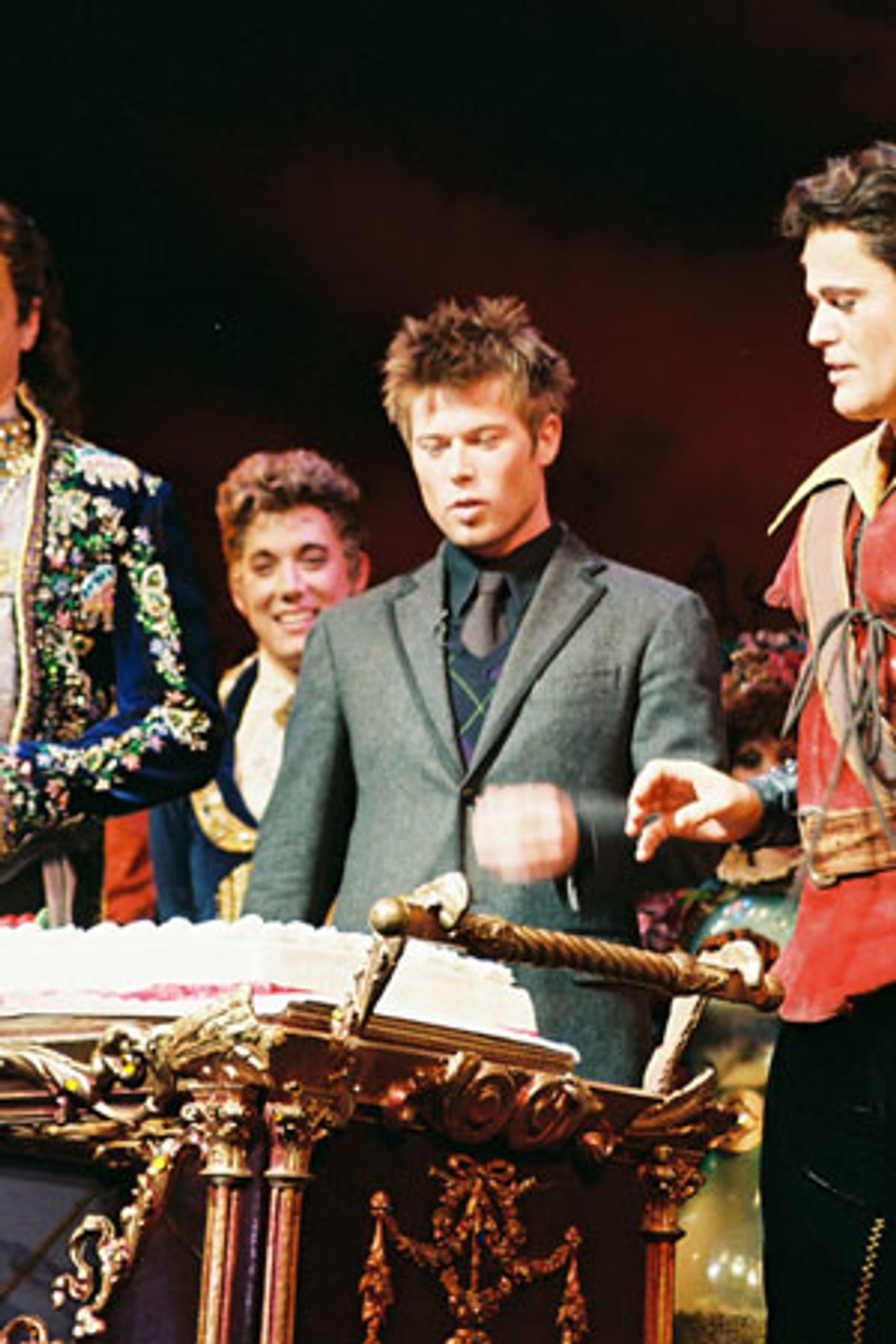 ABC's 'All My Children''s star Jacob Young and recent Beauty and the Beast Lumiere surprised Donny Osmond with a cake to celebrate his birthday at 