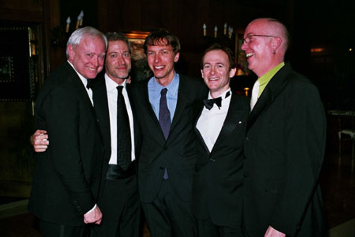 Randall Bourscheidt, MacDowell Colony Fellow Scott Frankel, MacDowell Colony Fellow Michael Friedman, guest and MacDowell Colony Fellow and MacDowell Board Member Dan Hurlin at 