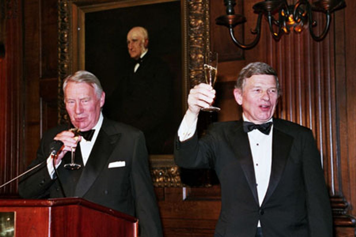 MacDowell Colony Chairman Robert MacNeil and Thomas Putnam, Chairman of the Colony's Centennial Steering Committee at 