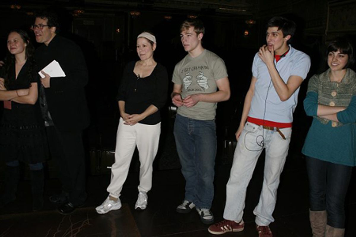 Michael Mayer with cast, including Christine Estabrook, Jonathan B. Wright and Krysta Rodriguez at 