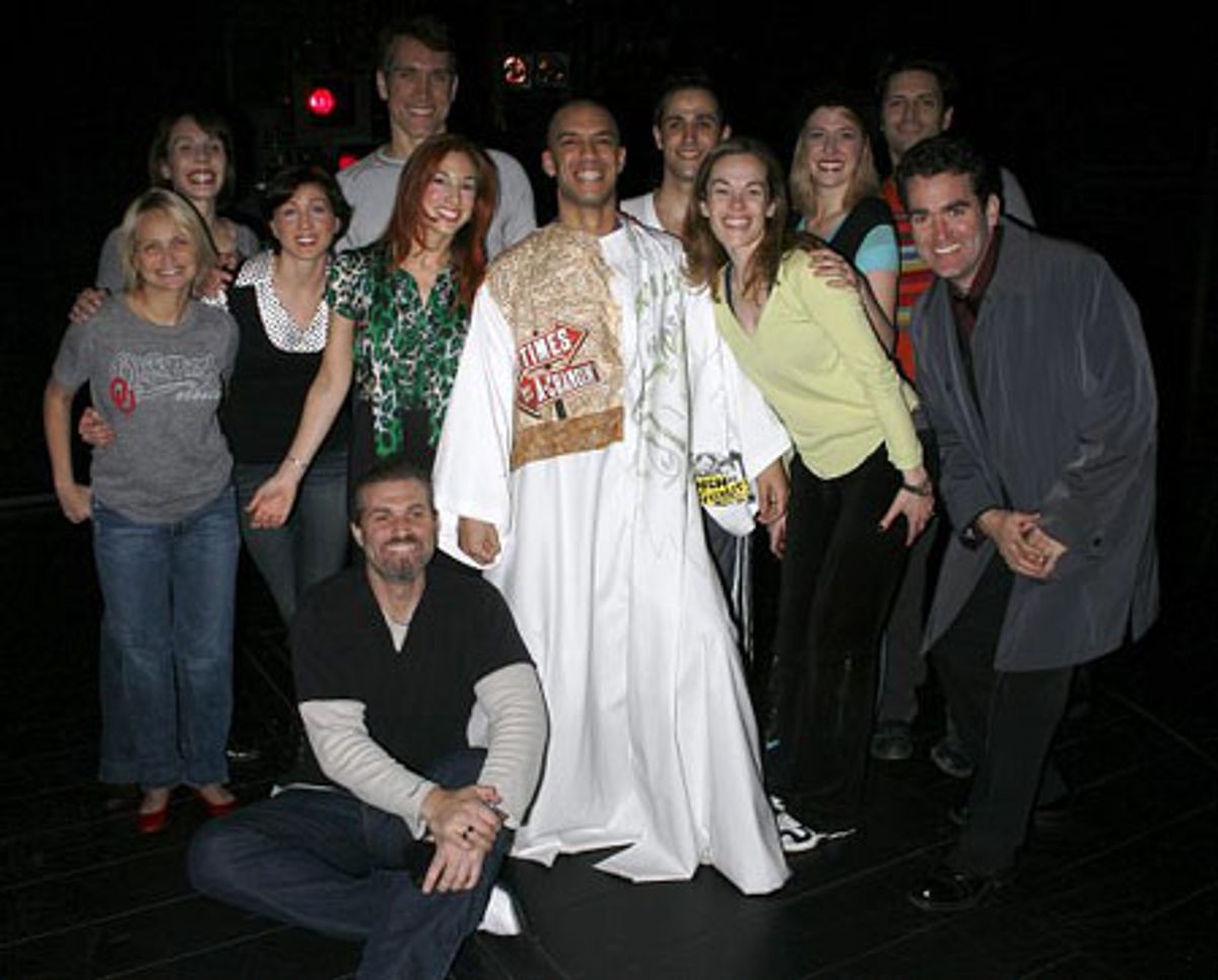 Dennis Stowe and Lorin Latarro with cast members, including Kristin Chenoweth, Marc Kudisch, Brian D'Arcy James, Vince Pesce, Sean Palmer, Mike McGowan and Eric Santagata at 