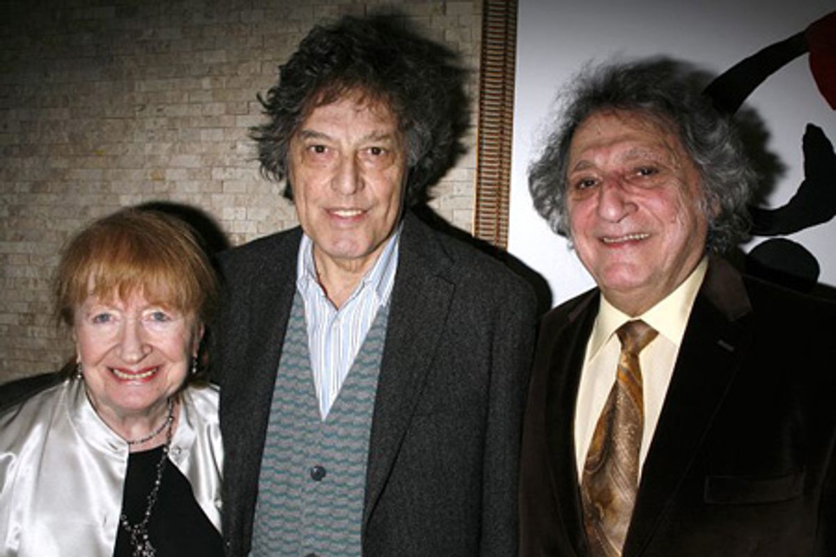 Margaret Croyden (NYTheater-wire.com), Tom Stoppard and William Wolf (Drama Desk President) at 