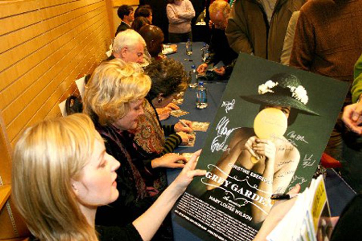 Erin Davie signs Grey Gardens poster at 