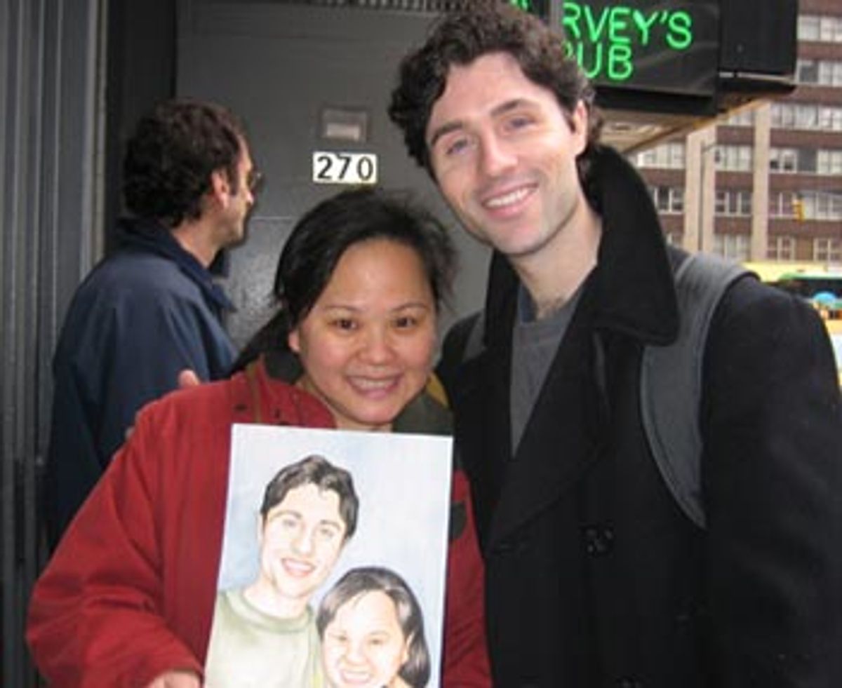 Broadway Phantom of the Opera star Peter Lockyer with wife Mel at the stage door of the Majestic Theatre at 