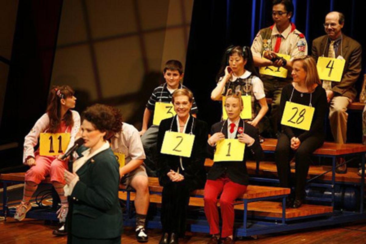 
Lisa Howard with cast members and guest spellers, including Jared Gertner, Julie Andrews, Sarah Saltzberg, Deborah S. Craig, Emma Walton Hamilton and Jose Llana  at 