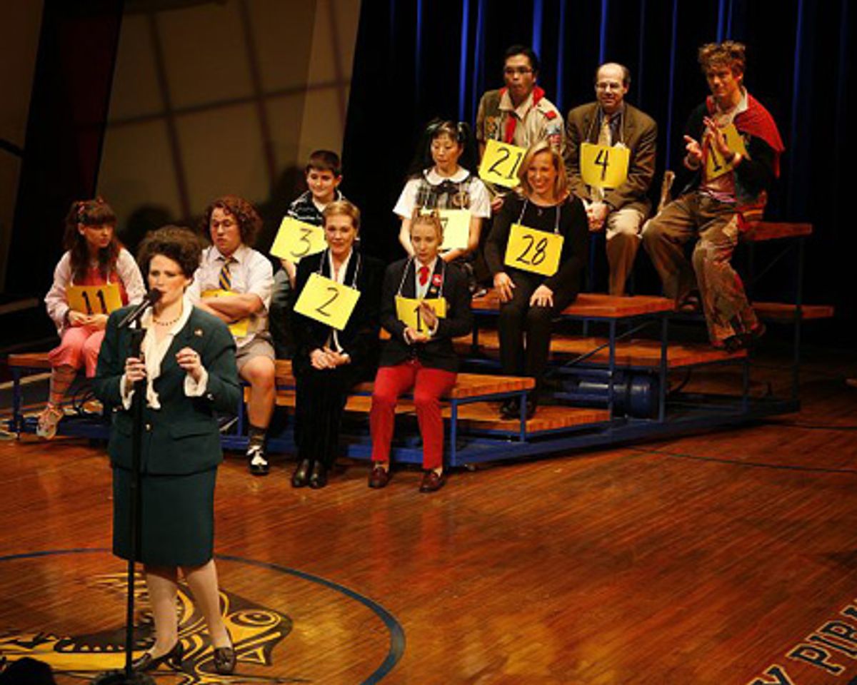 Lisa Howard with cast members and guest spellers, including Jared Gertner, Julie Andrews, Sarah Saltzberg, Deborah S. Craig, Emma Walton Hamilton, Jose Llana and Barrett Foa at 
