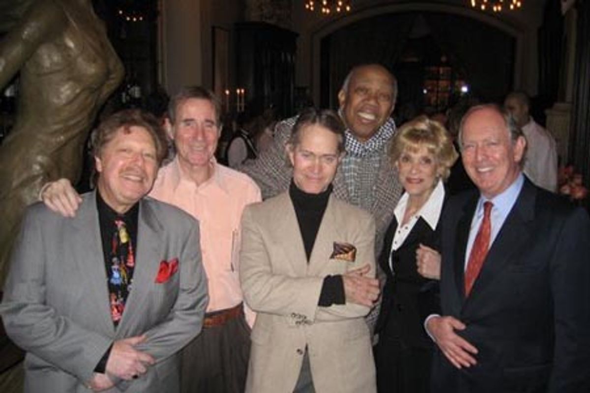 Robert R. Blume, Jim Dale, Steve Ross, Geoffrey Holder, Margot Astrachan, Peter Felix (President, St. George's Society of New York) at 