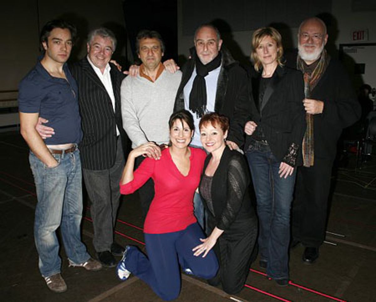 Hadley Fraser, John McColgan, Alain Boublil, Claude-Michel Schonberg, Moya Doherty, Frank Galati, (bottom) Stephanie J. Block and Linda Balgord at 