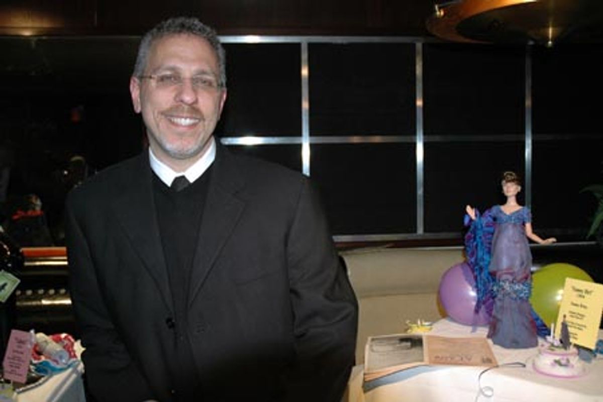 Joseph Petrollese with Fanny Brice doll at Broadway Bears X Auction Preview