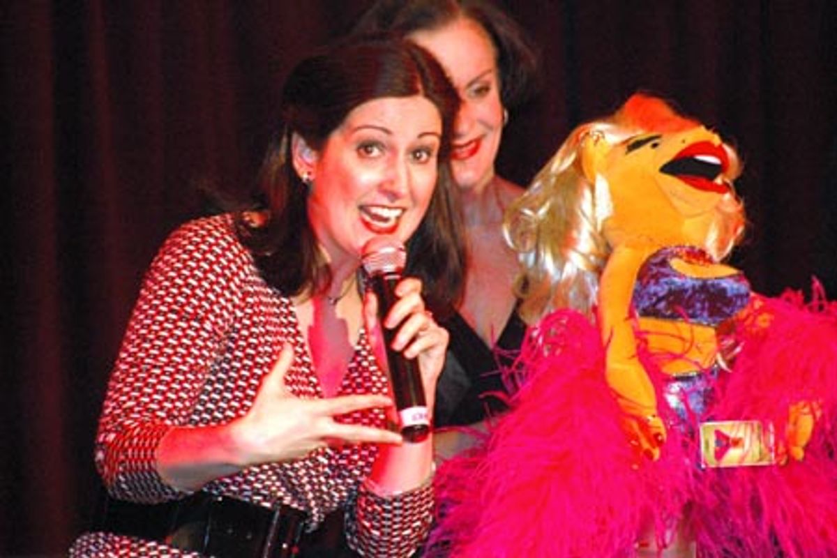 Stephanie D'Abruzzo and Jennifer Smith with Avenue Q Lucy the Slut Bear at 