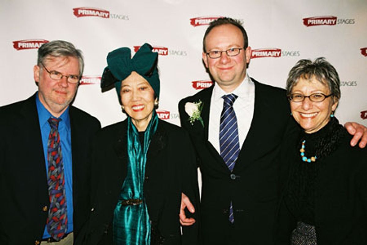 Christopher Durang, Willa Kim (Costumes),
Andrew Leynse and Elysabeth Kleinhans (59E59 Theaters, President) at 