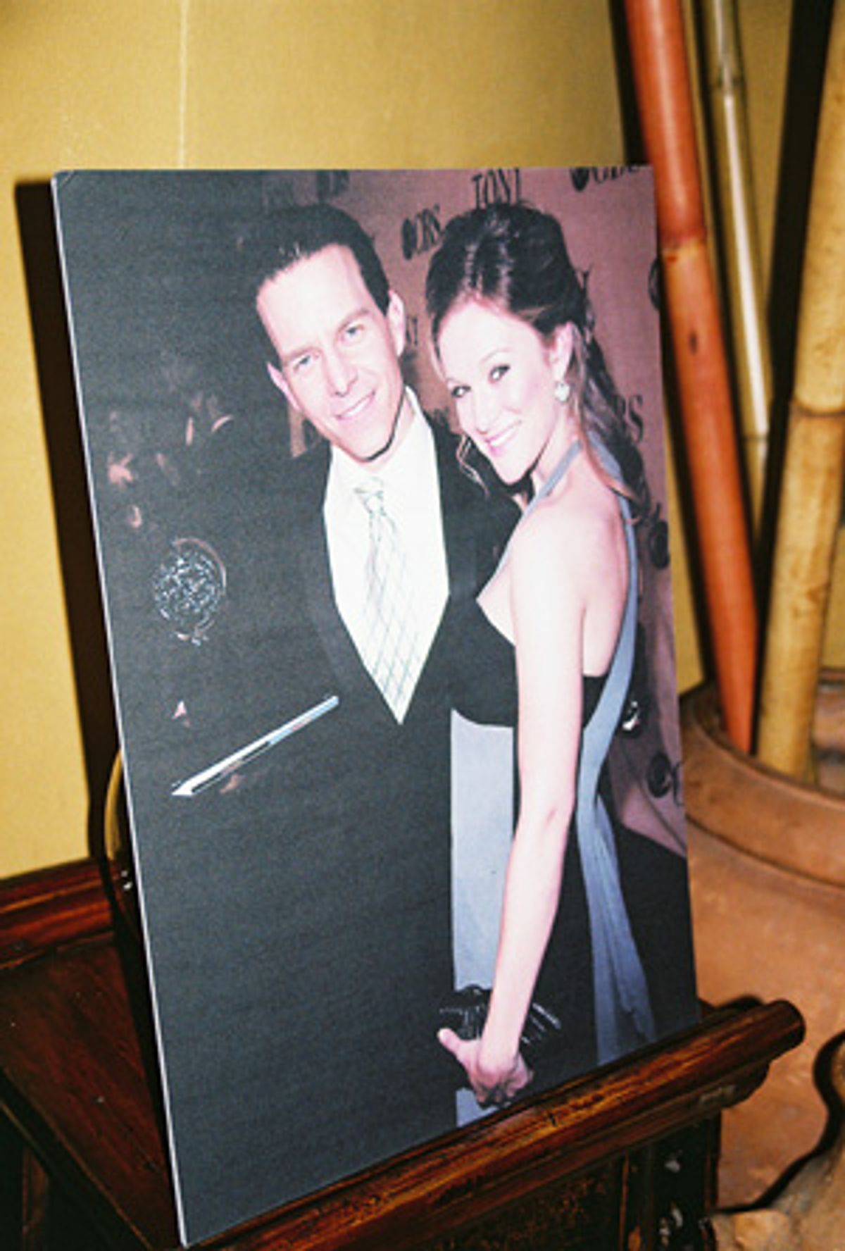 Photo window card in the entrance hall of the restaurant: Christian Hoff with wife Melissa taken at the 2006 Tony Award Awards; original photo by: Walter McBride: Retna LTD. at 