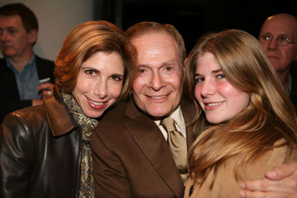 Jerry Herman flanked by his goddaughter Jane Dorian and her daughter Sarah Haspel at 