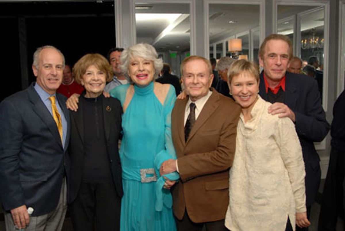Joe Benincasa, Nila Aranow (Documentary Exec. Producer), Carol Channing, Jerry Herman, Amber Edwards and David Michaels (Actors' Fund West Coast Director of Development) at 