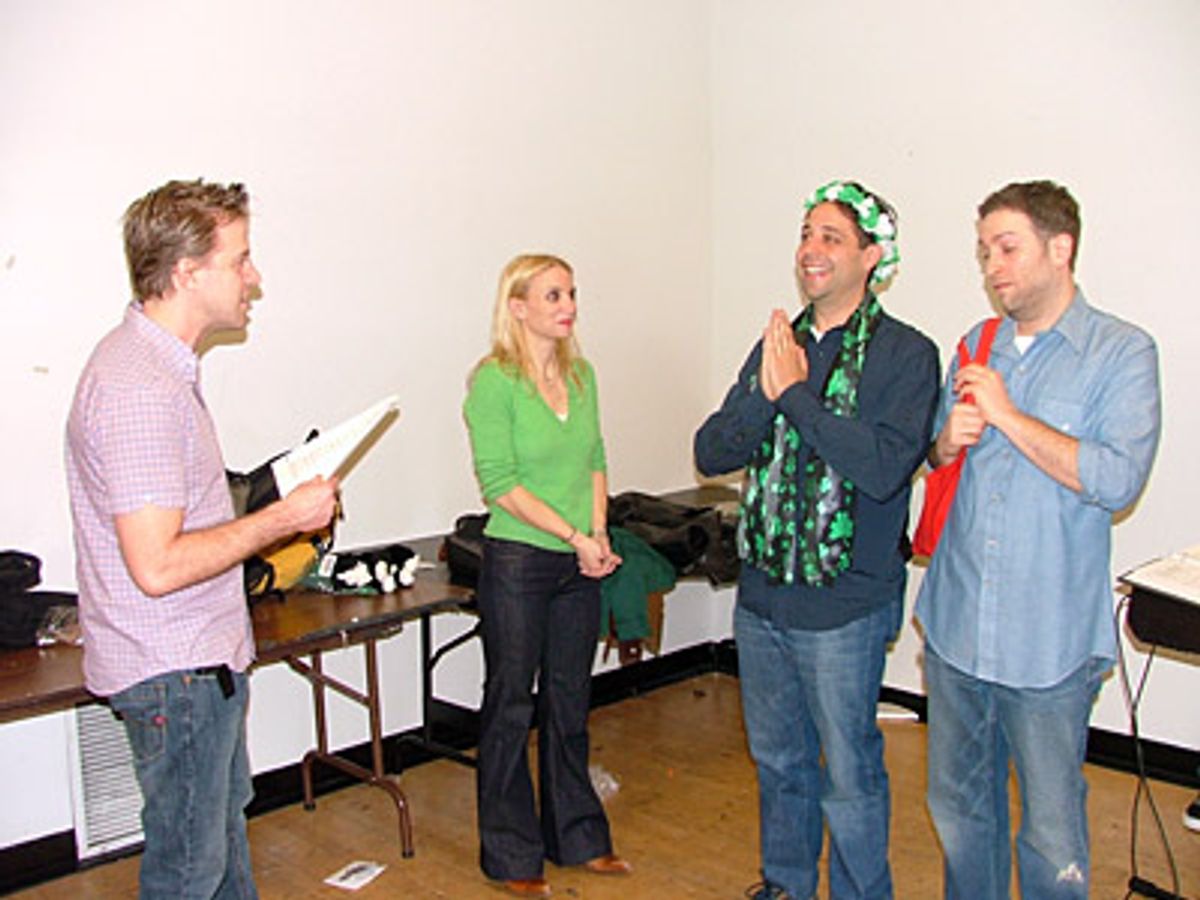 Greg Reuter rehearses the opening number with
Sarah Saltzberg, Steve Rosen and David Rossmer at 
