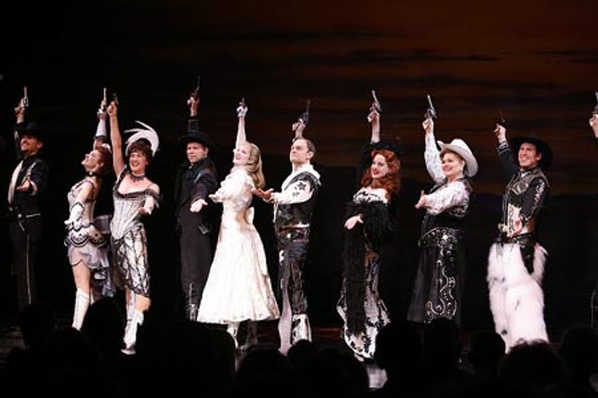 Company members, including Jason Danieley, Karen Ziemba, Jill Paice, David Hyde Pierce, Patty Goble and Debra Monk at 