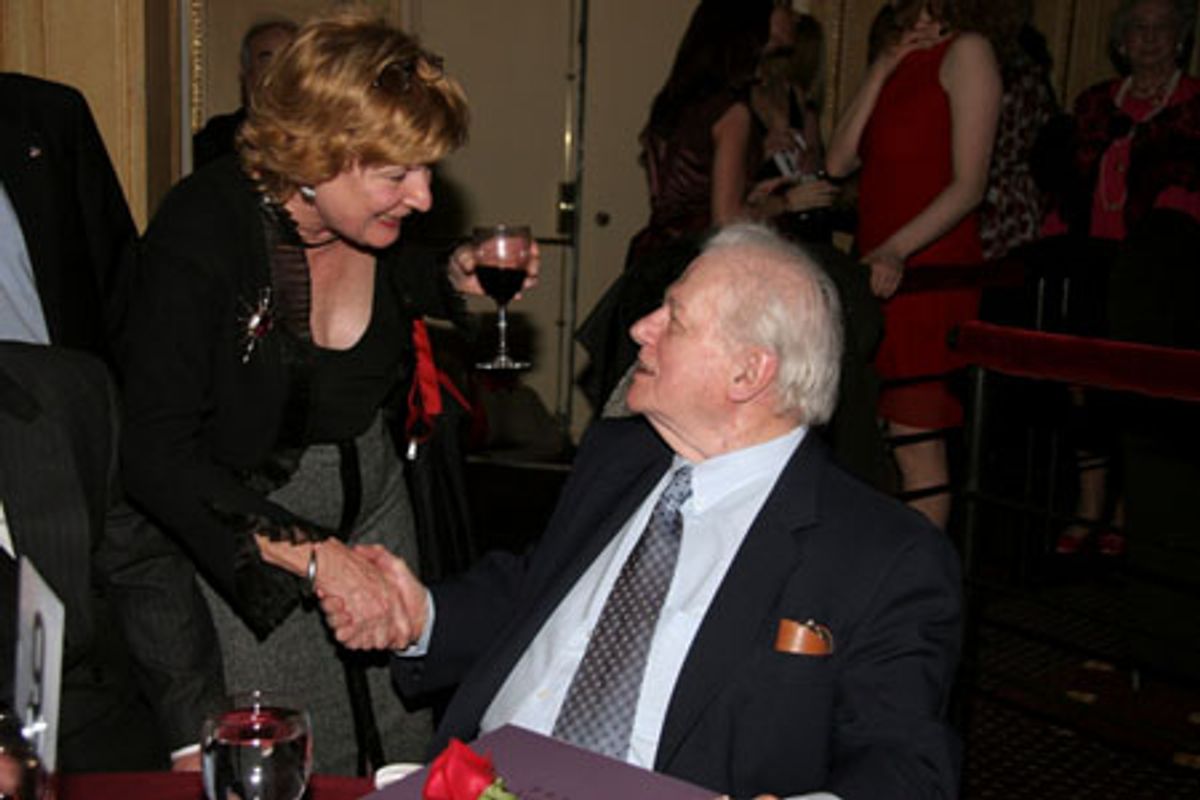 Event Producer Nelle Nugent greeting Charles Durning at 