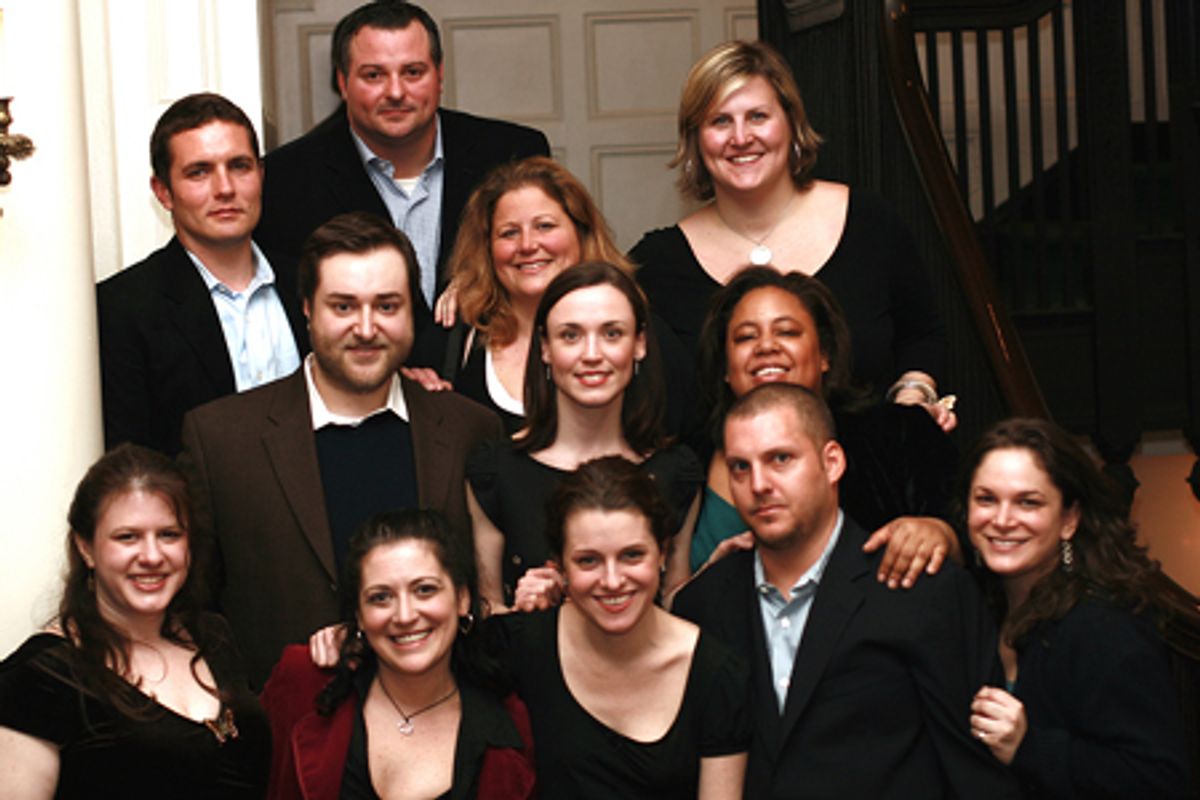 Bottom row left to right: Kimberly Stern, Stacy Pershep, Julia Haubner Smith, Peter Smith, Betsy Werbel; Middle Row: Michael Barra, Katie Dietz, Cat McKenzie; Top Row: Zach Shaffer, Vin Paolozzi, EJ Levy and Bridget Everett  at 