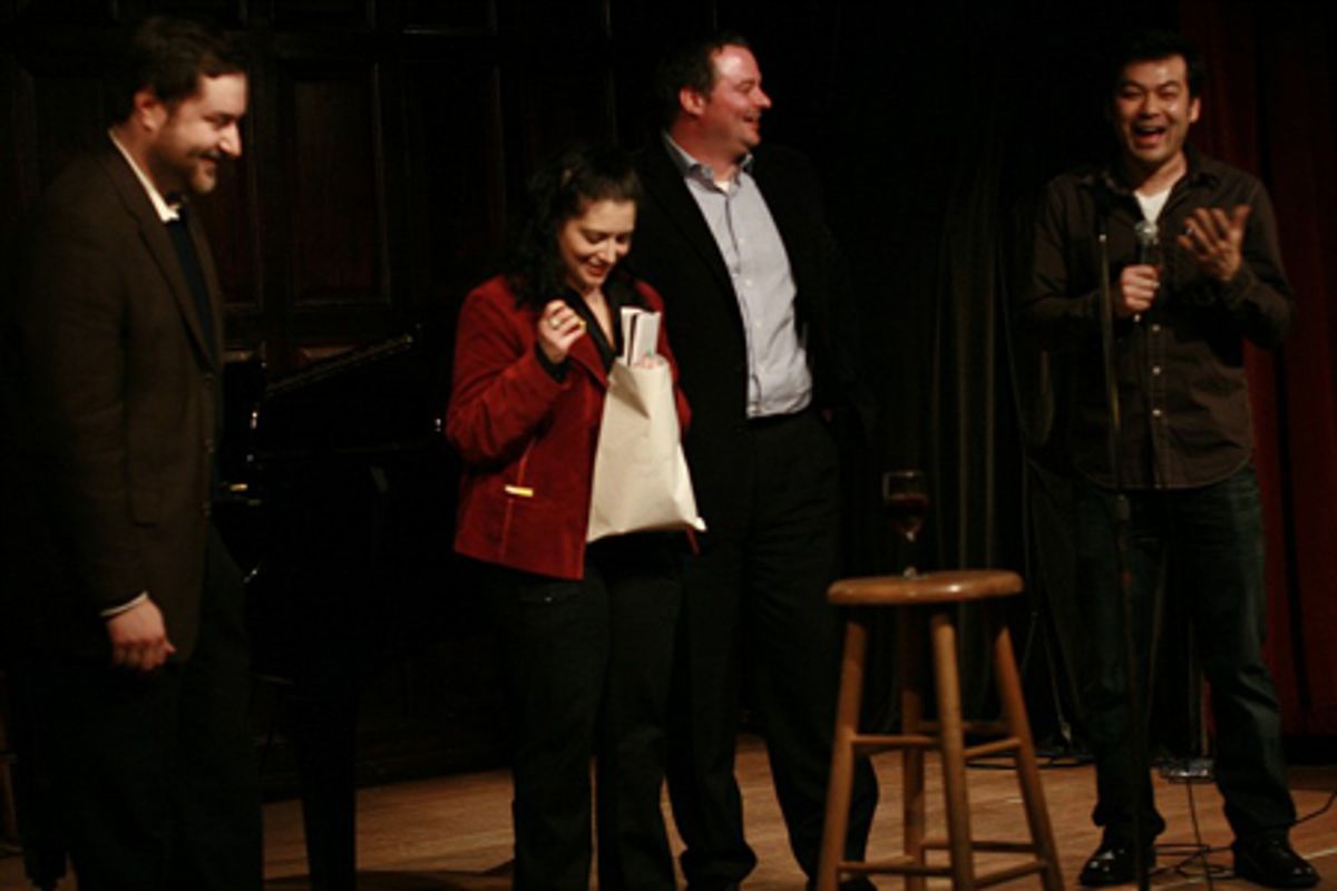 Michael Barra, benefit participants and David Shih at Vegas in Gotham Benefit