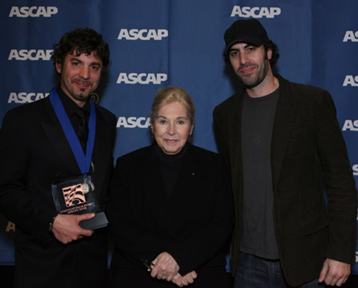 Erran Baron Cohen, ASCAP President and Chairman Marilyn Bergman and Sacha Baron Cohen at 