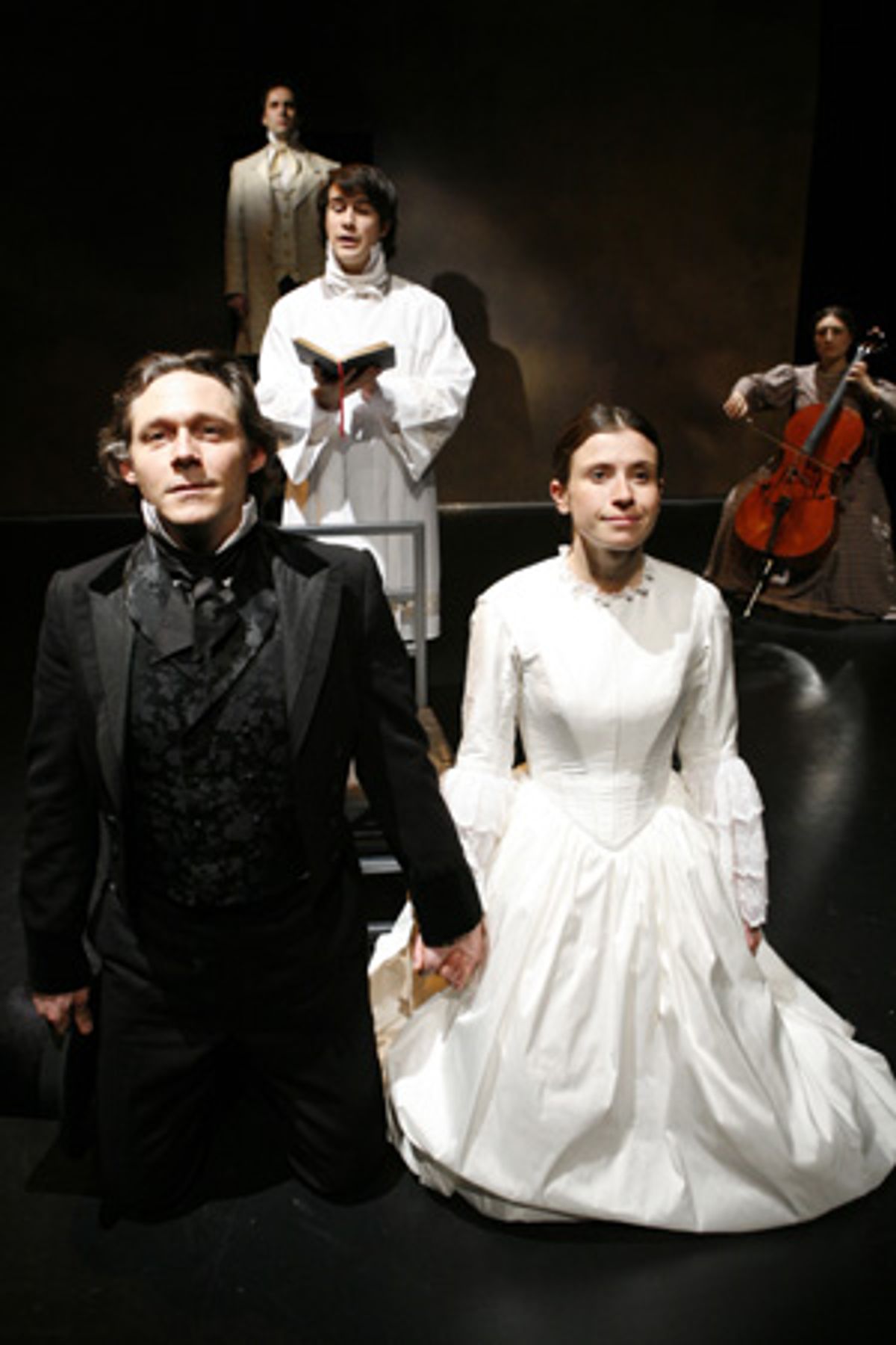 Christopher Oden and Hannah Cabell (foreground) with Jeffrey M. Bender, Matt Steiner and Deborah Friedman (cellist) at 