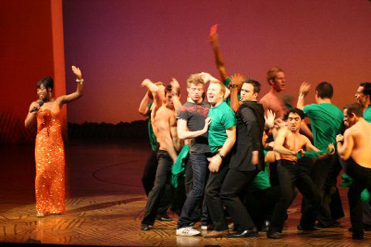 Barrett Foa, Cheyenne Jackson and chorus boys at 
