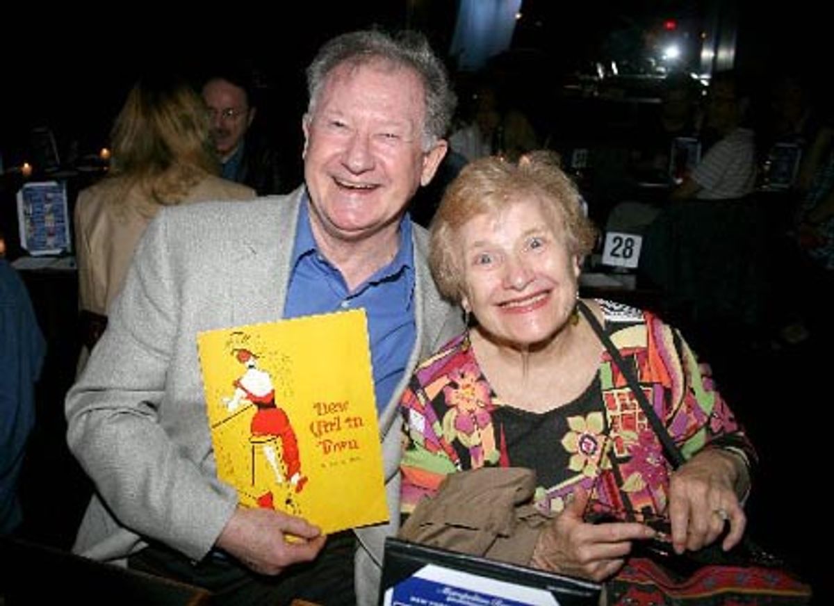 Former co-stars Harvey Evans and Claiborne Cary reunited in the audience, displaying a program from New Girl in Town, in which they starred over 50 years ago at 