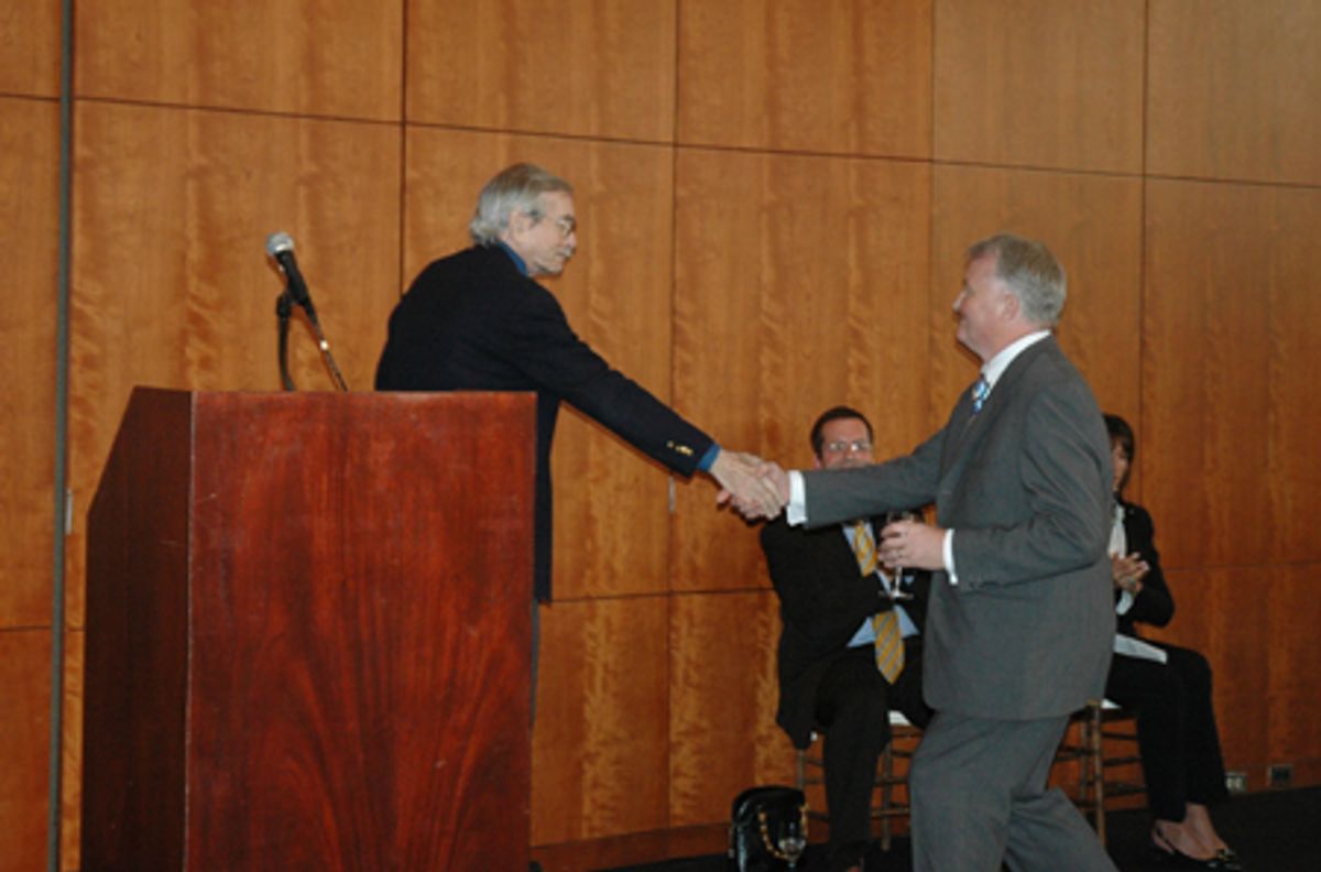 Edward Albee congratulating John Austin Connolly at 