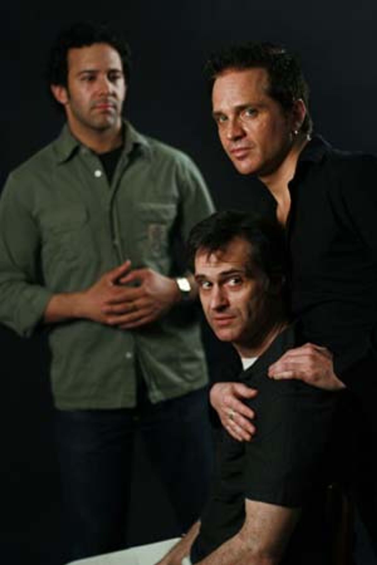 Sebastian LaCause, Michael Vaccaro and Matthew Boston are passing strangers in A.B. Asher's new play Competing Narratives (photo: Ben Strothmann) at 