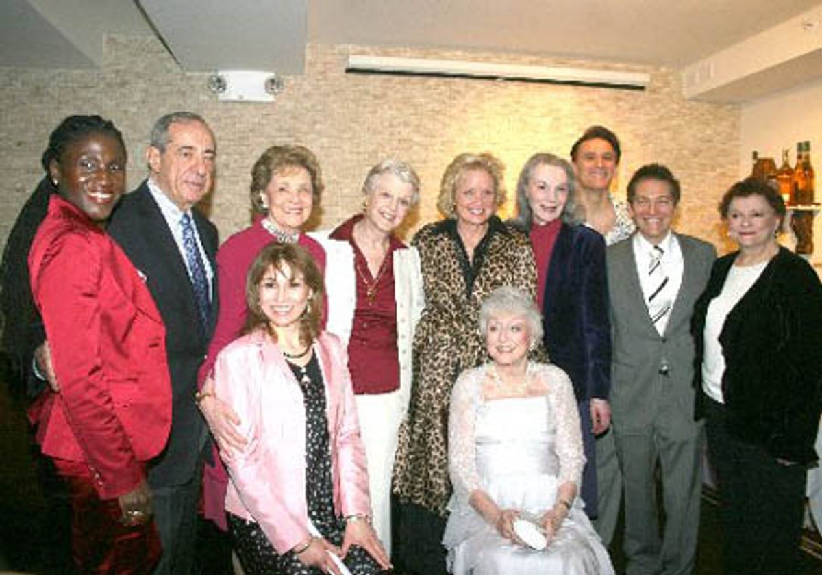 Party guests, including Hazelle Goodman, Mario Cuomo, Angela Lansbury, Christine Ebersole, Marian Seldes, Michael Feinstein, Carole Shelley, Valerie Smaldone and Celeste Holm at 