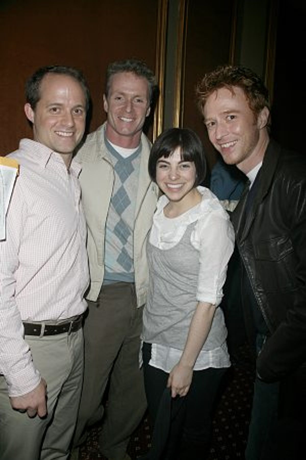 Gypsy Robe winners David Eggers (Curtains), Brian O'Brien (The Pirate Queen), Krysta Rodriguez (Spring Awakening) and Paul Castree (High Fidelity) at 