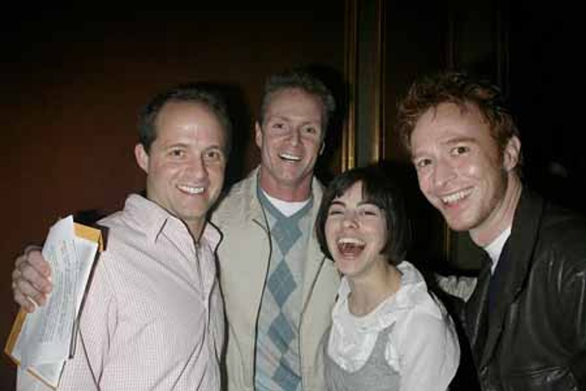 Gypsy Robe winners David Eggers (Curtains), Brian O'Brien (The Pirate Queen), Krysta Rodriguez (Spring Awakening) and Paul Castree (High Fidelity) at 