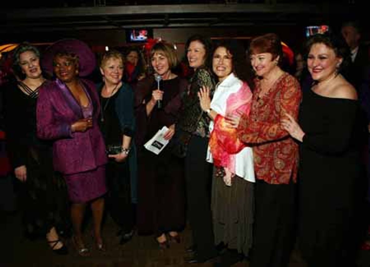 Sue Ellen Cooper, 'the Exalted Queen Mother of Hats!,' with Marilynn Bogetich, Laura Walls, Rosalyn Rahn Kerins, Sue Ellen Cooper, Vickie Daignault, Melissa Manchester, Kate Young and Nora Mae Lyng at 
