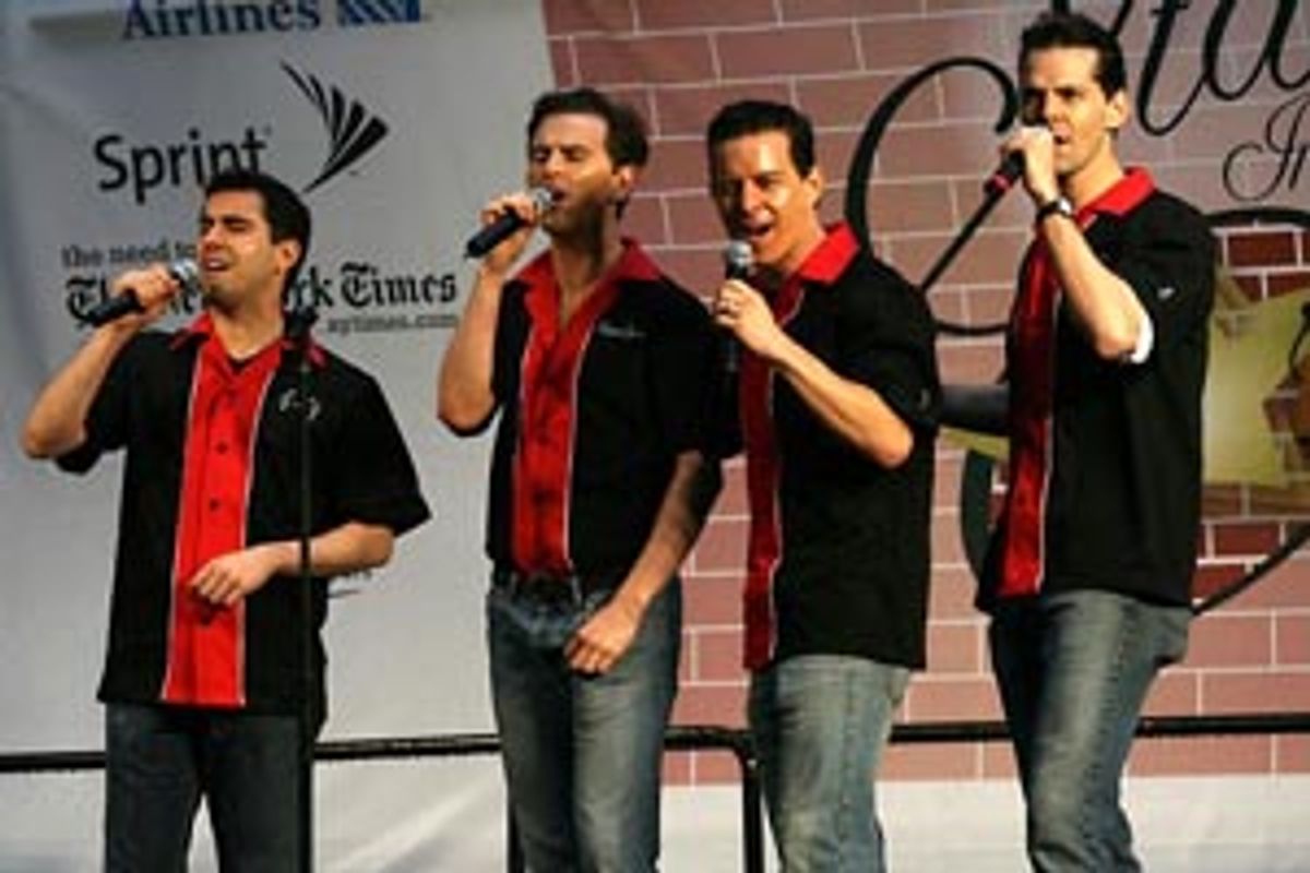 Jersey Boys stars John Lloyd Young, Daniel Reichard, Christian Hoff and J. Robert Spencer at 'Stars in the Alley' at 