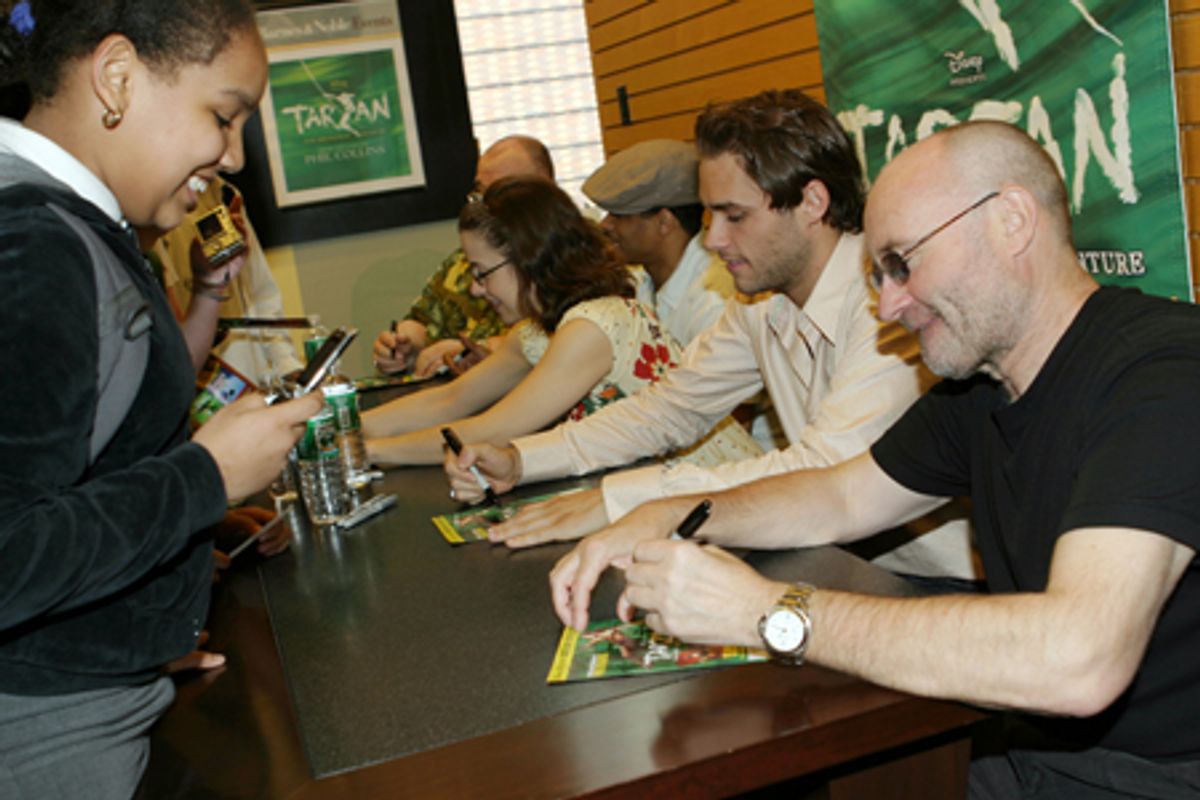 Jenn Gambatese, Chester Gregory, Josh Strickland and Phil Collins with a fan at 