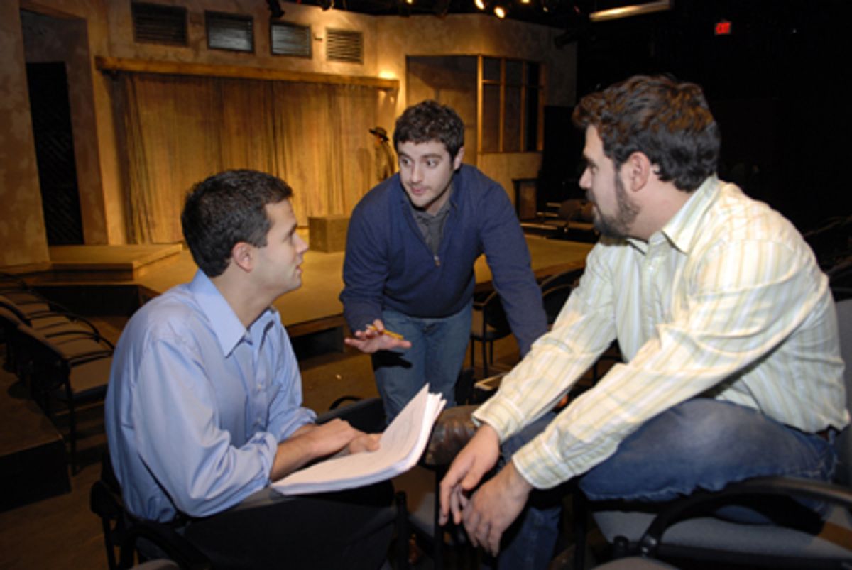 Gamm Artistic Director Tony Estrella (seated, left), playwright Paul Grellong (center) and director Peter Sampieri at 